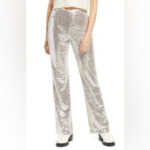 Open Edit Sequin Flare Leg Pants | XSmall